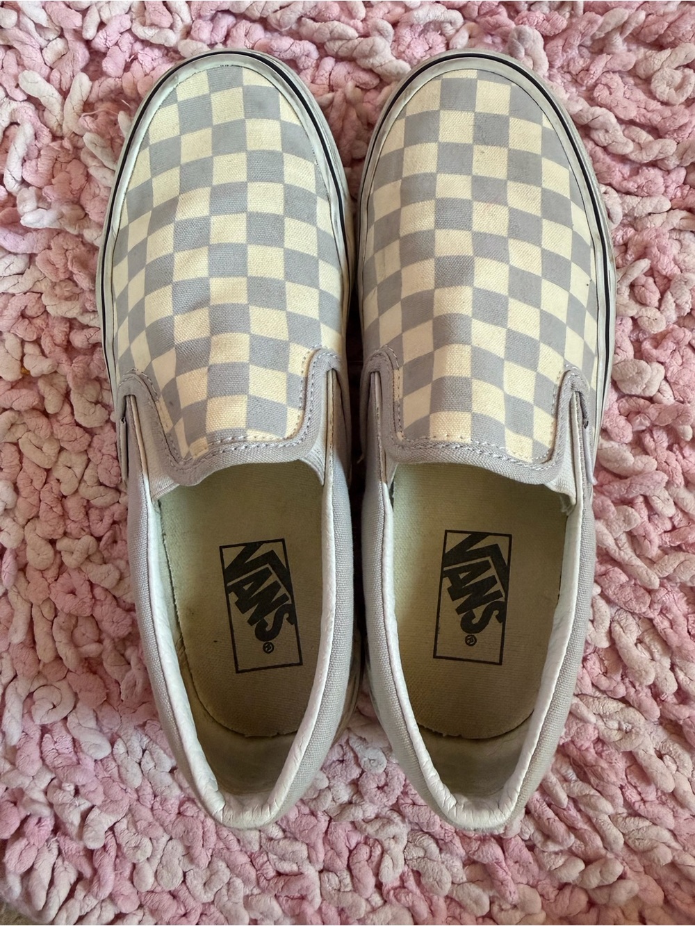 Vans Checkered Slip-On Sneakers - White and Gray Womens 8 Men’s 6.5